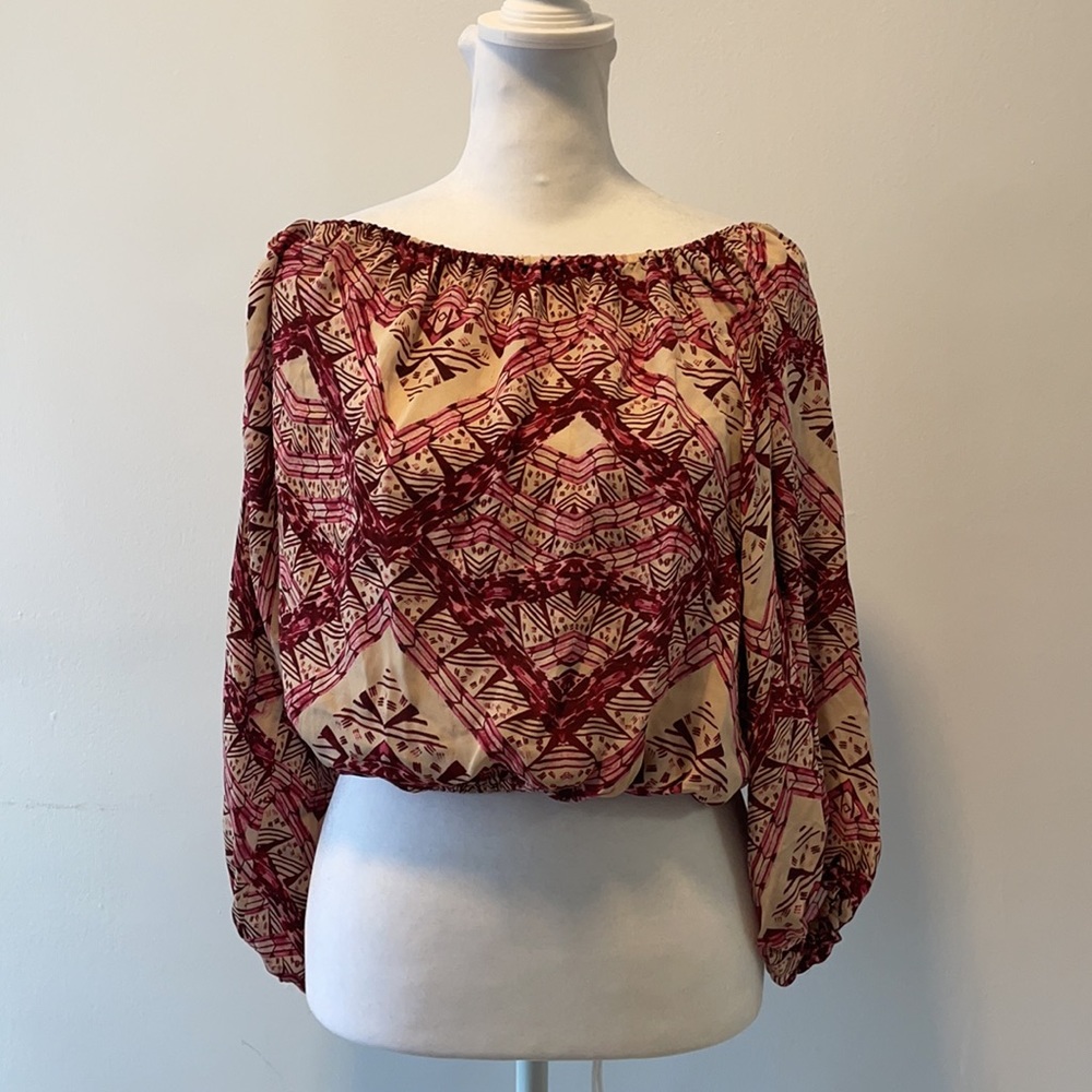 Stone Cold Fox Off Shoulder Pink Print Silk Top, Sz M/L